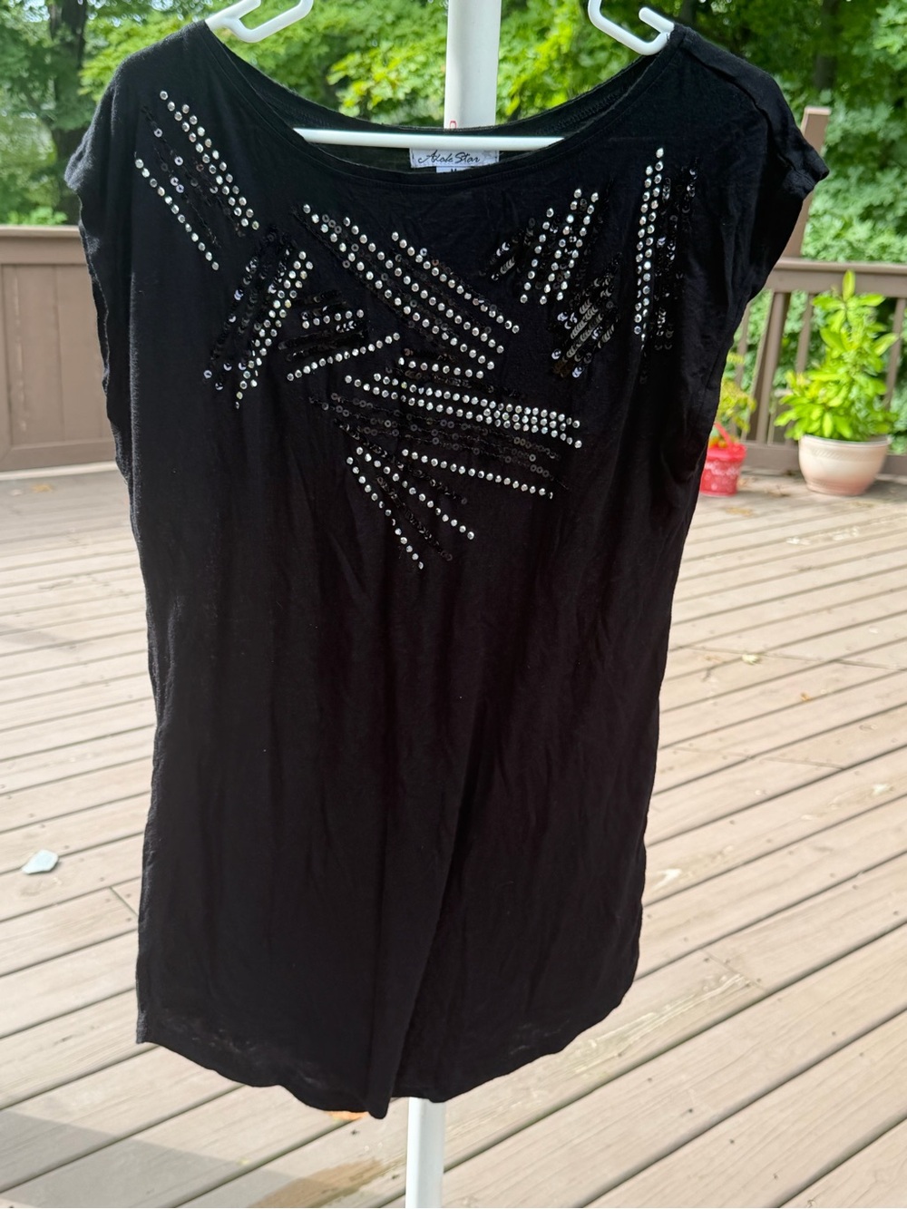 Black Studded Cap-Sleeve Women’s Top